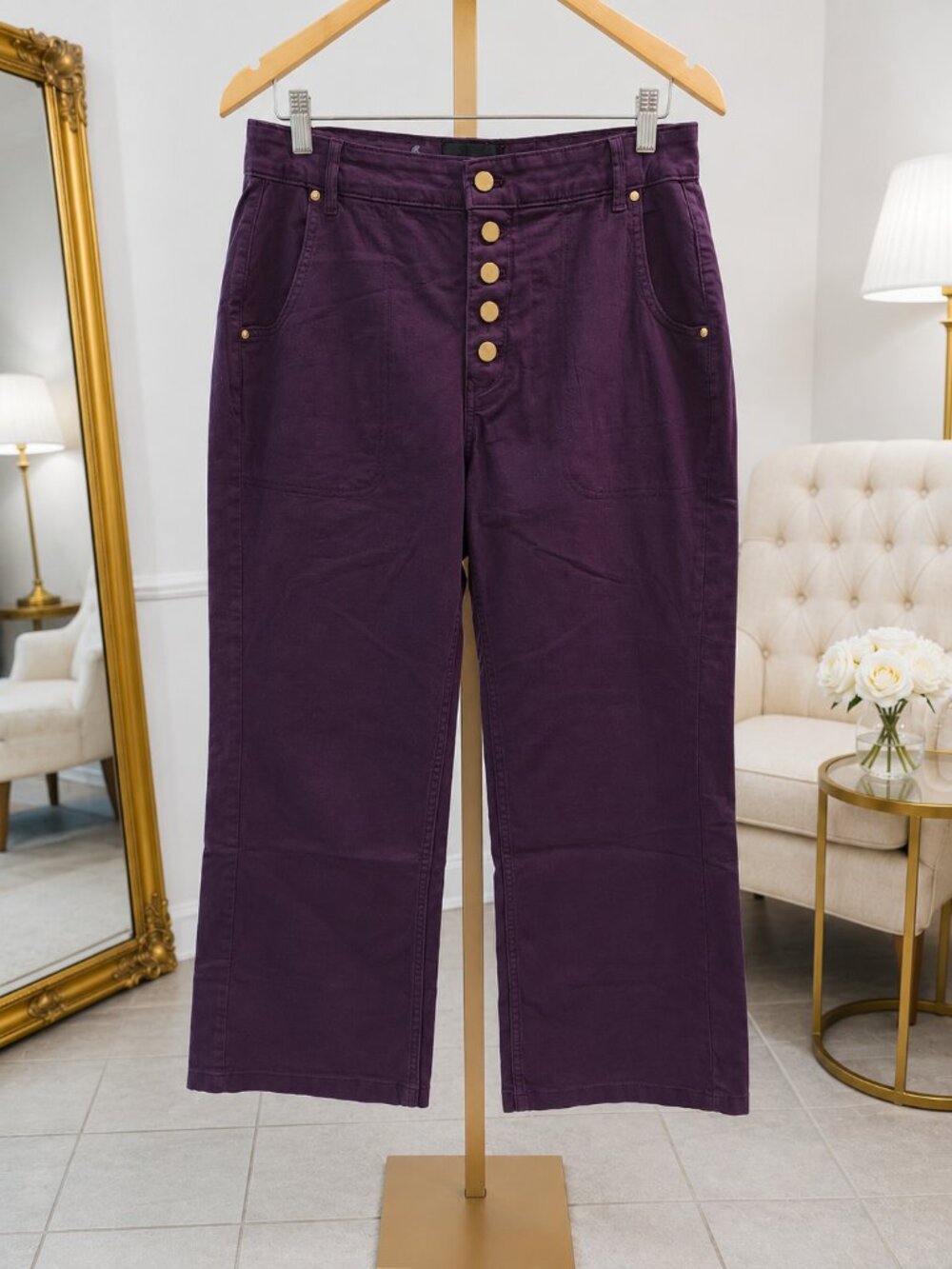 Burgandy Denim, Extra High Rise Trousers, Size 8S, White House Black Market